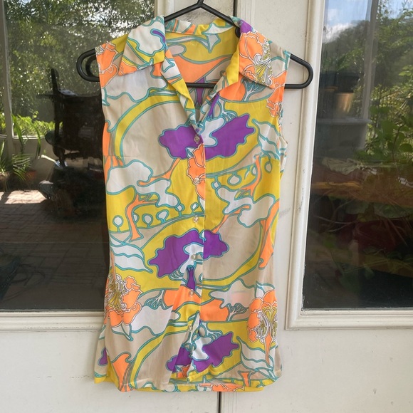 Tops - 60s “Pucci” Abstract Pattern Sleeveless Blouse